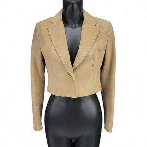 VINTAGE Suede Cropped Tan Camel Beige Blazer Jacket XS/S